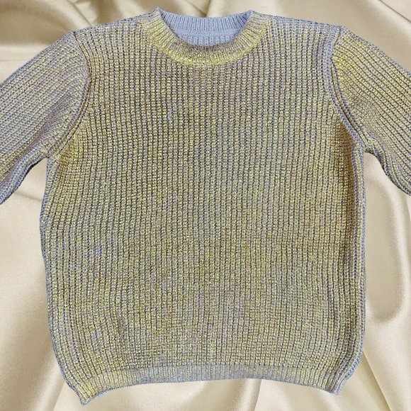 Women Pullover Sweater Gold Foil Knit Size XL Crew Neck Mid Length 1 - Picture 8 of 15